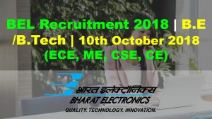 Read more about the article BEL Recruitment 2018 | Electronics, Mechanical, Computer, Civil Engineers | 11 Posts | BE/ B.Tech | Last Date: 10th October 2018