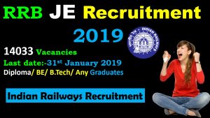 Read more about the article RRB JE Recruitment 2019 | Junior Engineer | 14033 Posts | Diploma/ BE/ B.Tech/ Any Graduates| Last Date 31st January